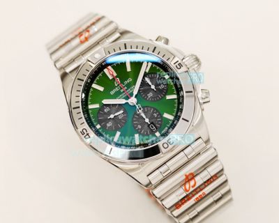 GF Breitling Chronomat Bullet Band Watch SS Green Dial 42MM